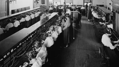 Black and white picture of female telephone operators 