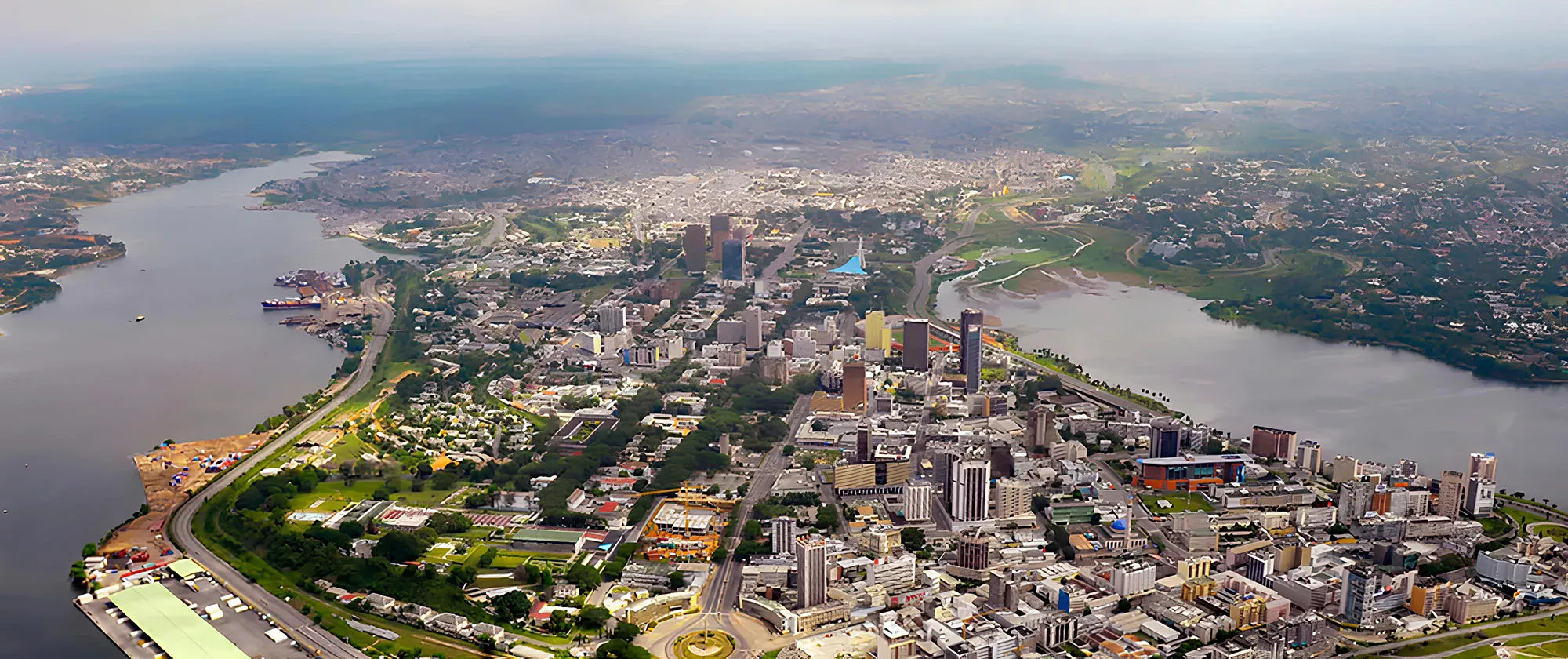 Aerial view of the district of Plateau in Abidjan, Côte d’Ivoire