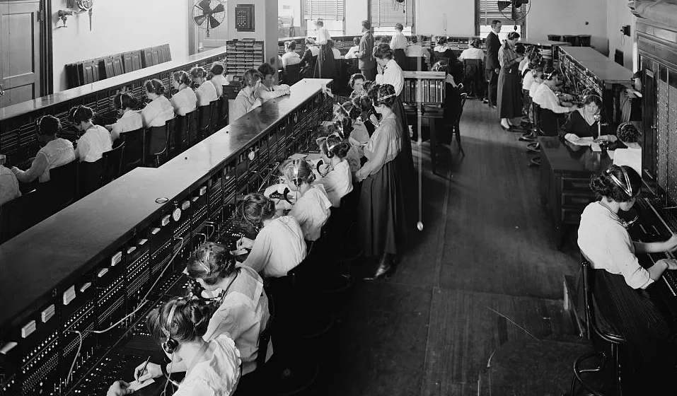 Black and white picture of female telephone operators 