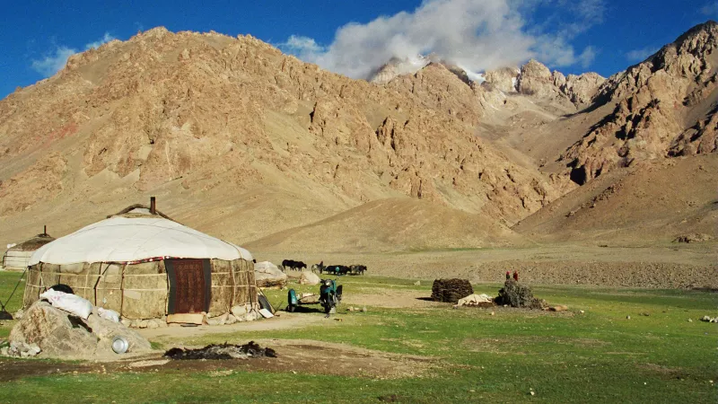 View of a yurt, traditional habitat for nomads of Central Asia